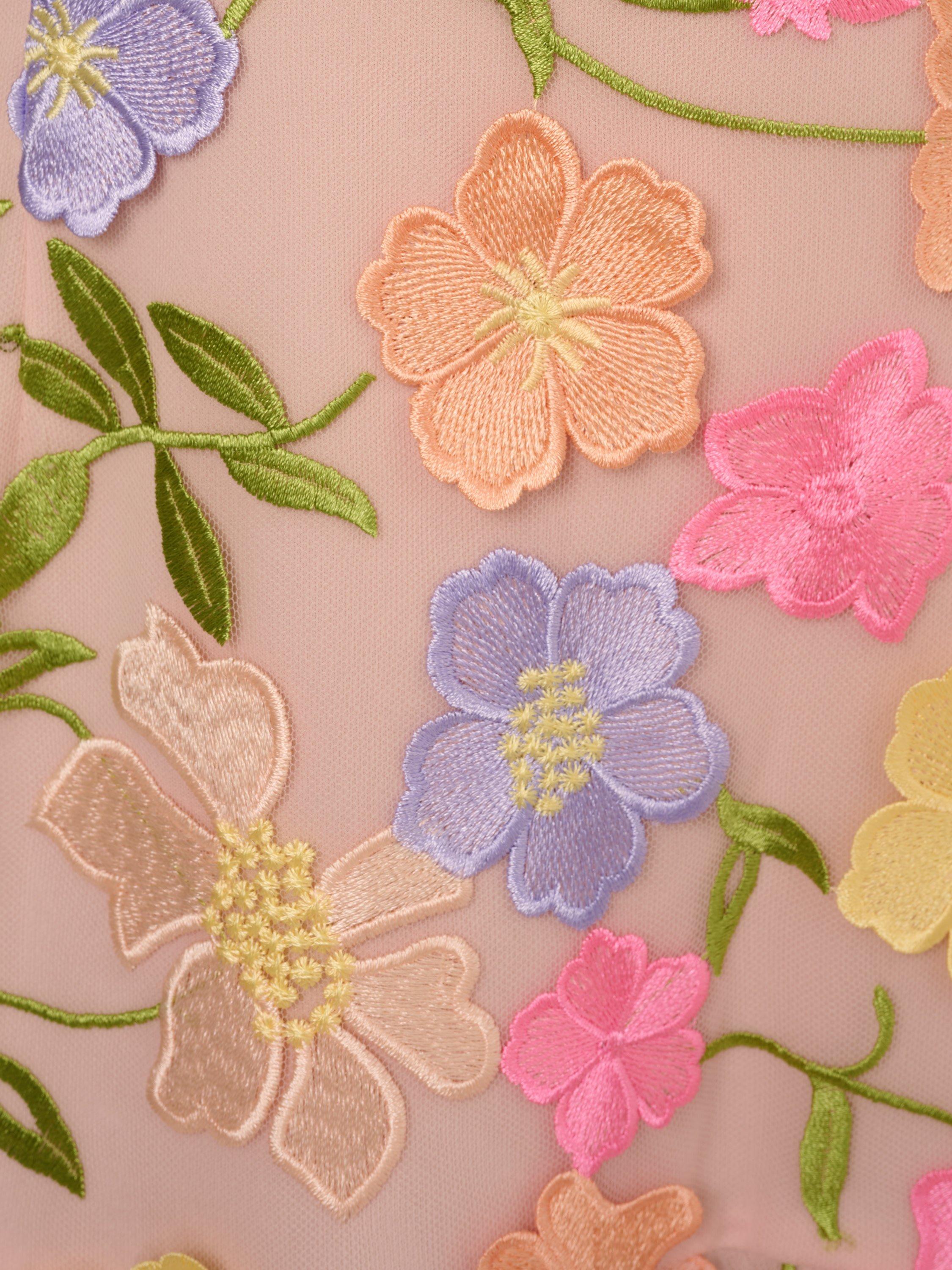 Product image 7 of 7, which shows Adrianna Papell Floral Embroidered Flounce Dress, Natural/Multi, 6