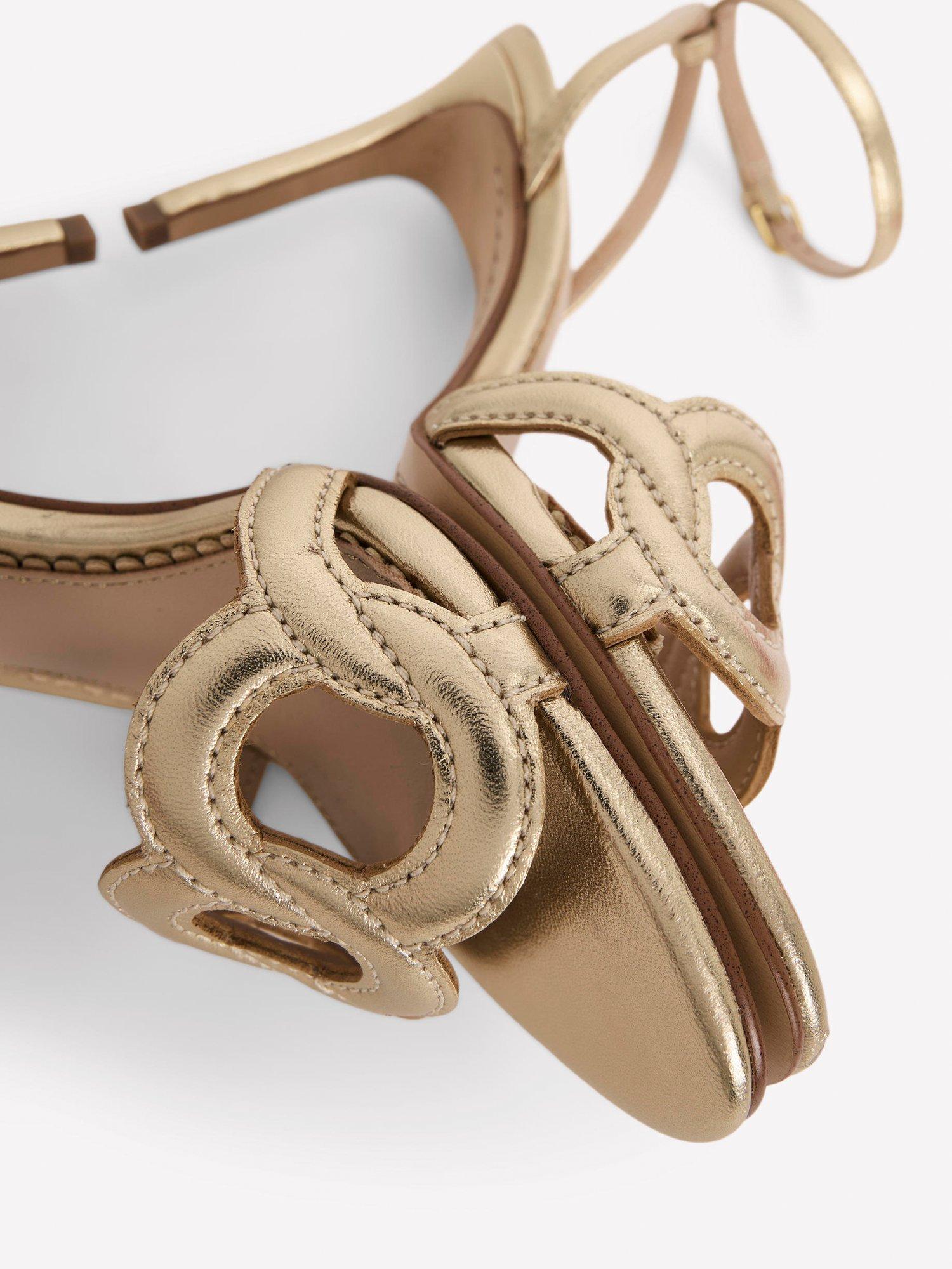 Product image 3 of 5, which shows Boden Circle Detail Leather Stiletto Heel Strappy Sandals, Gold, 8