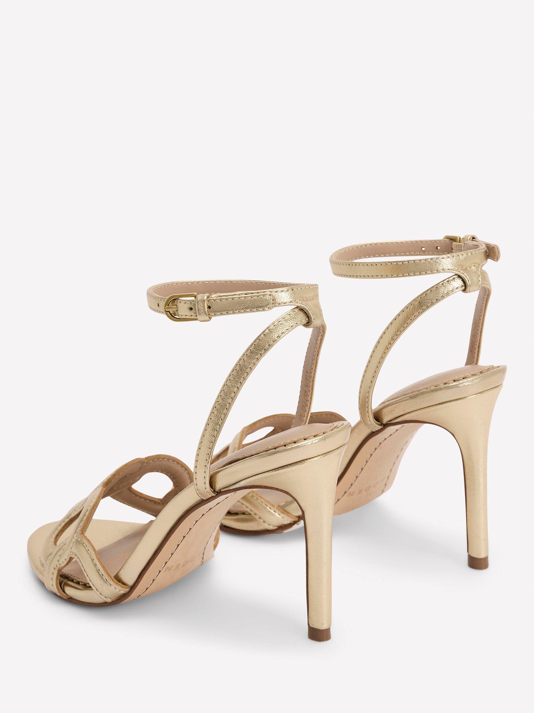Product image 4 of 5, which shows Boden Circle Detail Leather Stiletto Heel Strappy Sandals, Gold, 8