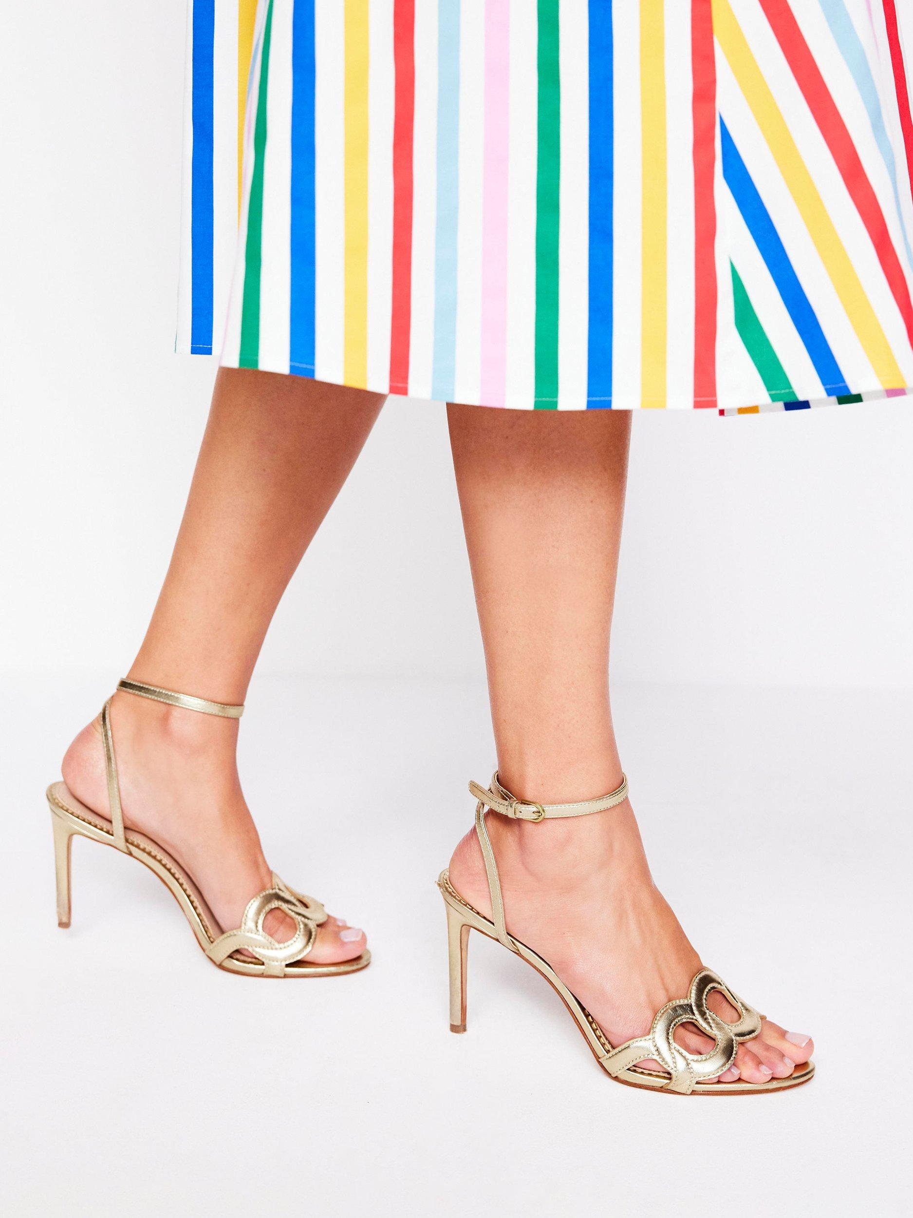 Product image 5 of 5, which shows Boden Circle Detail Leather Stiletto Heel Strappy Sandals, Gold, 8