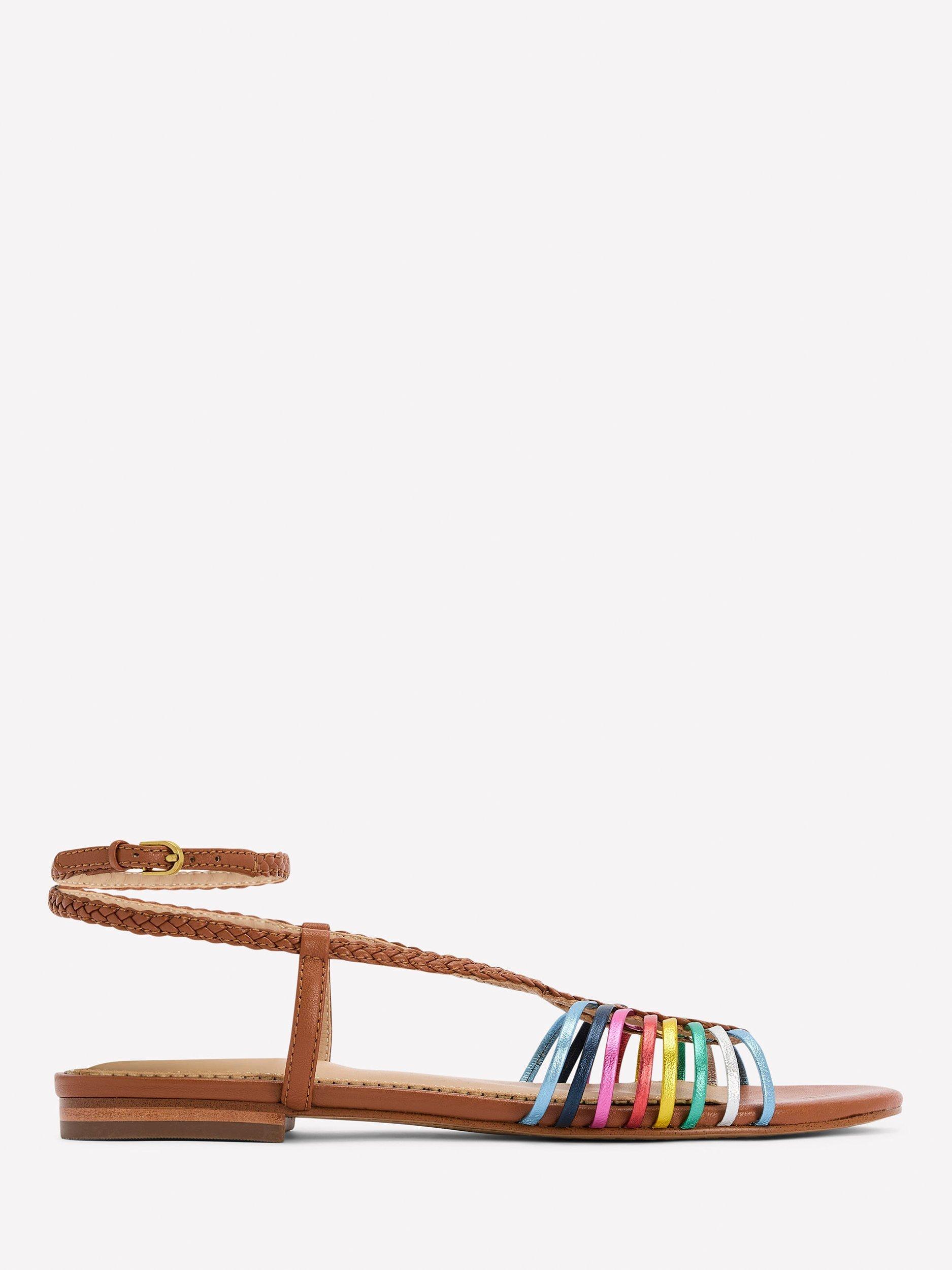 Product image 1 of 5, which shows Boden Leather Multi Strap Flat Sandals, Multi, 4