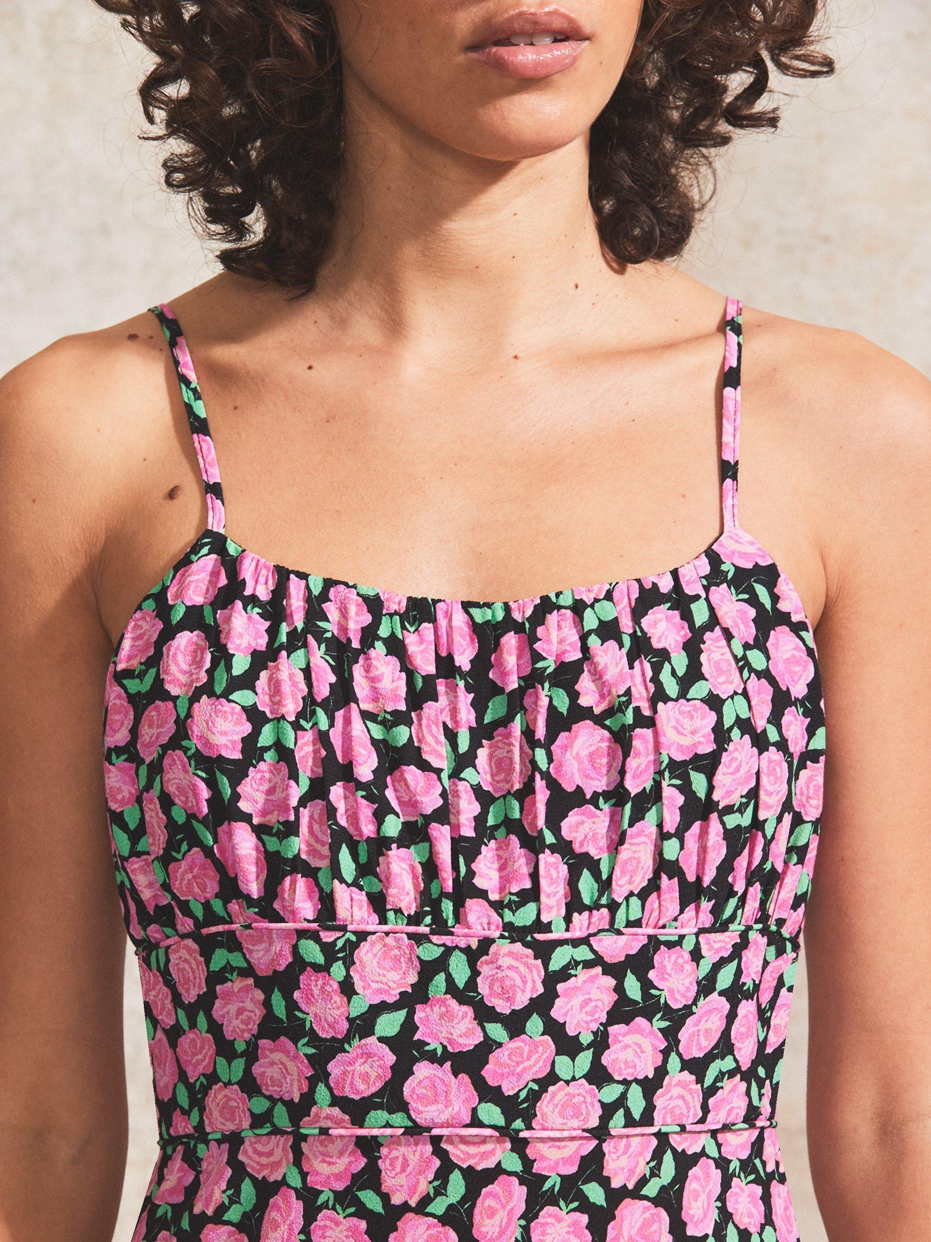 Product image 2 of 4, which shows Ro&Zo Rose Print Strappy Dress, Pink/Multi, 6
