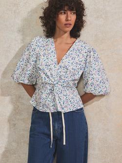 Ro&Zo Ditsy Print Twist Front Top, White/Multi, White/Multi