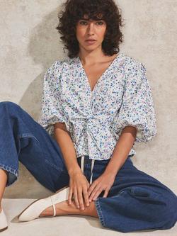 Ro&Zo Ditsy Print Twist Front Top, White/Multi - view 2, White/Multi