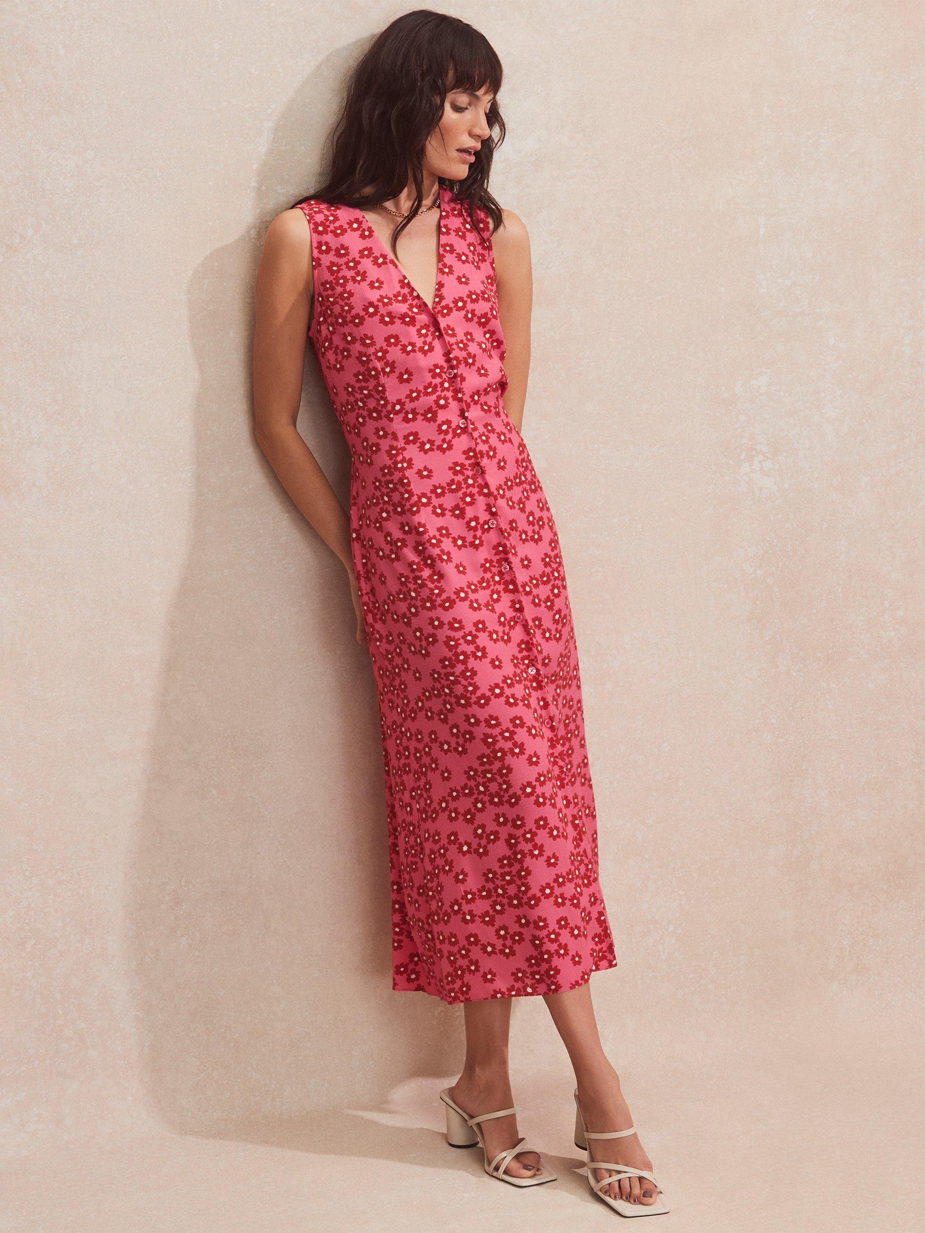 Ro&Zo Floral Button Front Dress, Pink