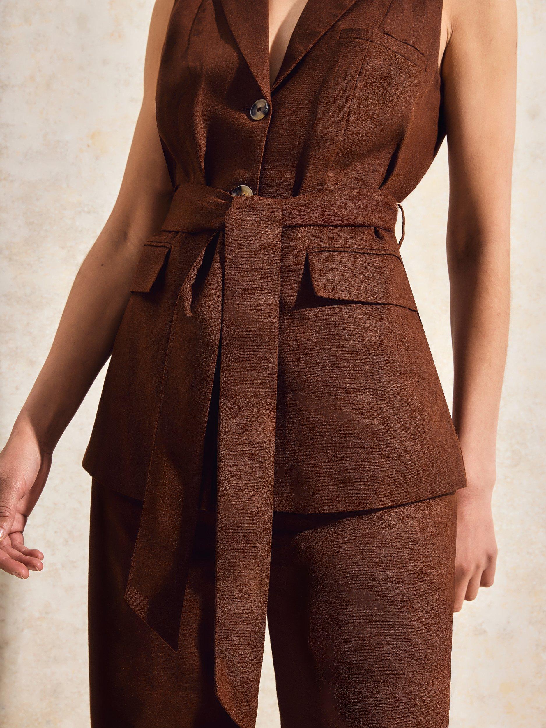 Product image 3 of 4, which shows Ro&Zo Tailored Linen Rich Waistcoat, Brown, 6