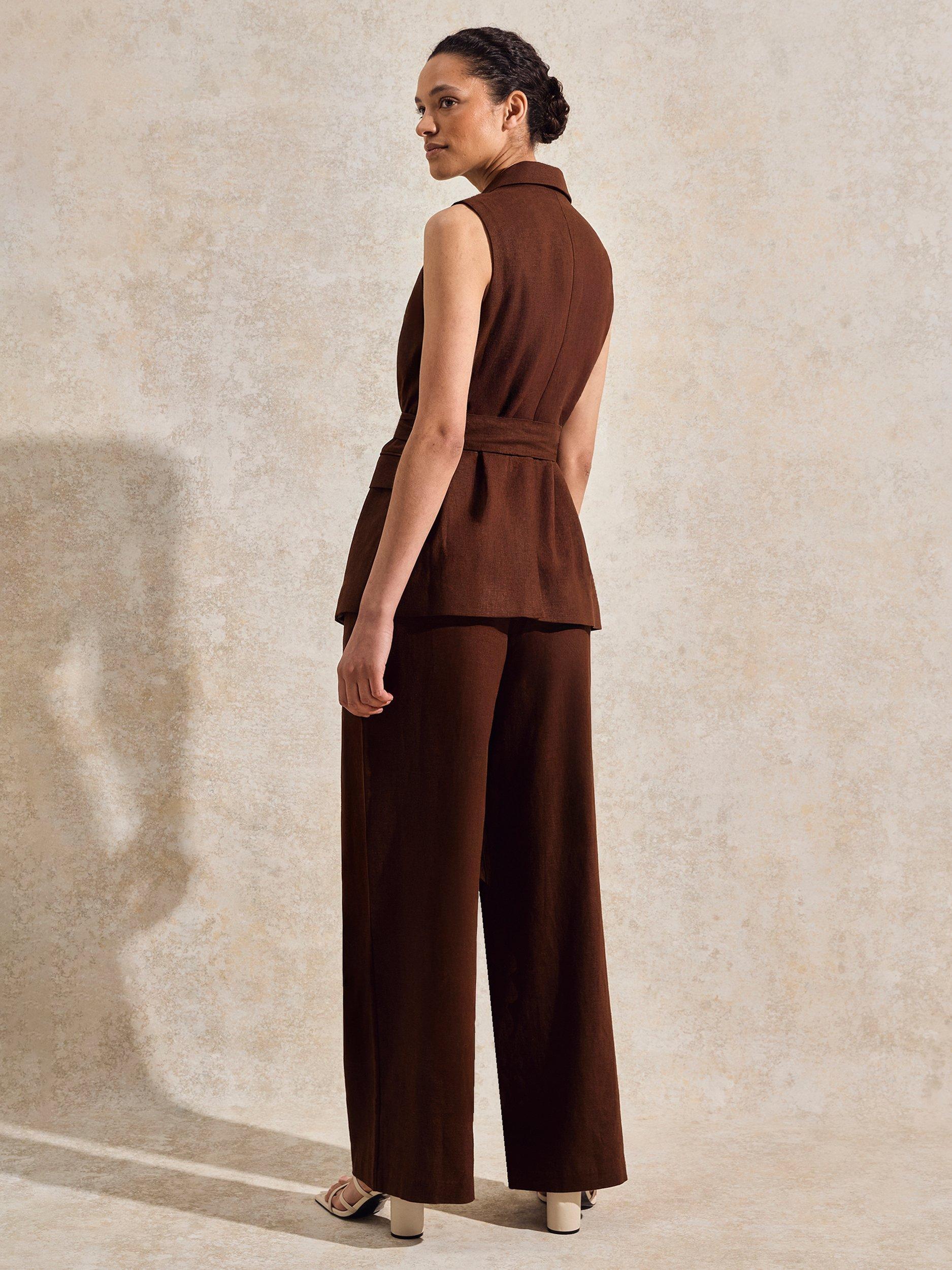Product image 4 of 4, which shows Ro&Zo Tailored Linen Rich Waistcoat, Brown, 6
