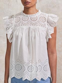 Ro&Zo Broderie Flutter Sleeve Top, White - view 2, White
