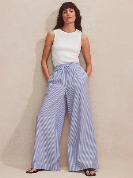 Ro&Zo Striped Tailored Wide Leg Trousers, Blue