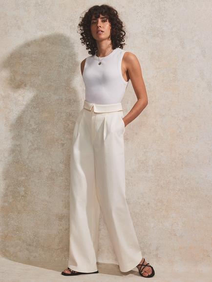 Ro&Zo Folded Waistband Tailored Trousers, Natural, Natural