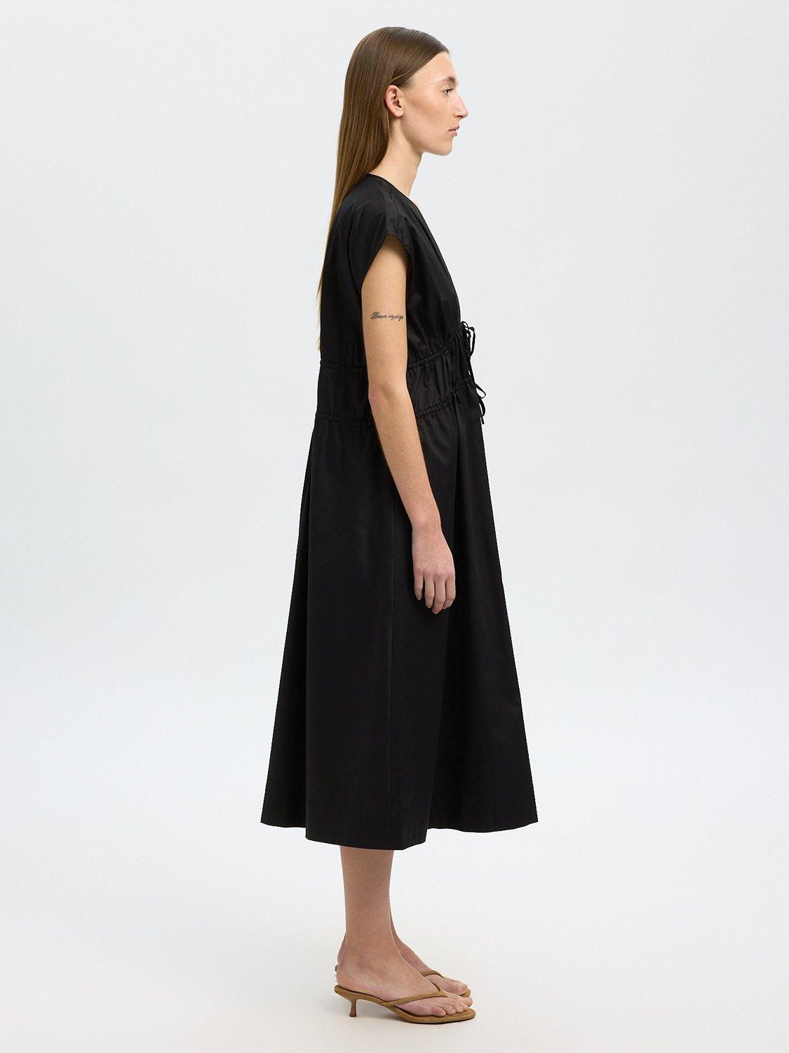 Product image 2 of 6, which shows Selected V-Neck Tie Cotton Midi Dress, Black, 34