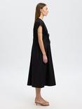 Selected V-Neck Tie Cotton Midi Dress, Black