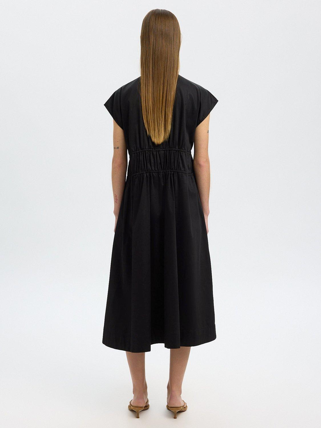 Product image 5 of 6, which shows Selected V-Neck Tie Cotton Midi Dress, Black, 34