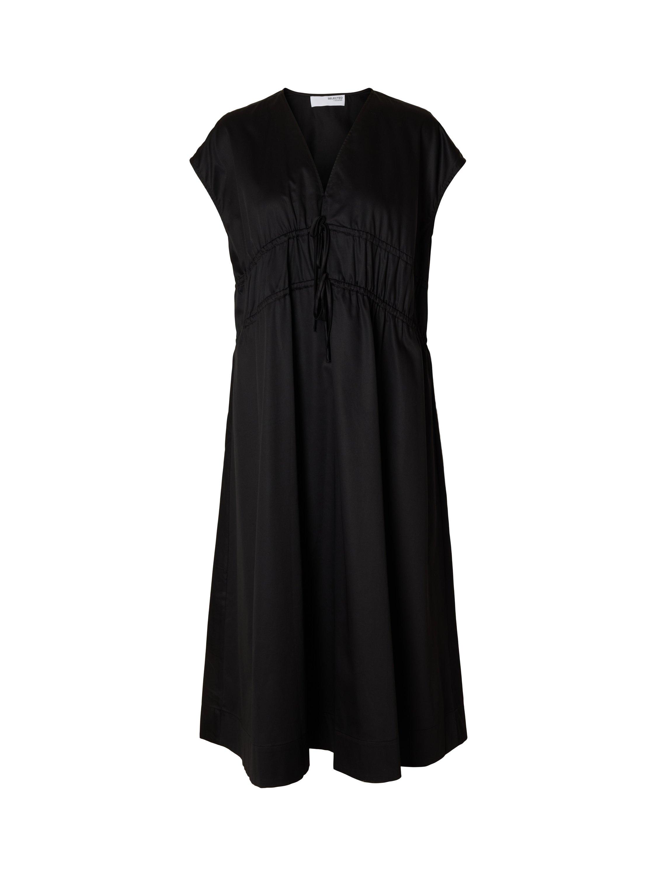 Product image 6 of 6, which shows Selected V-Neck Tie Cotton Midi Dress, Black, 34