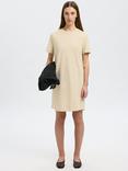 Selected Tie Waist Cotton Knit Mini T-Shirt Dress, Birch