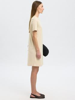 Selected Tie Waist Cotton Knit Mini T-Shirt Dress, Birch - view 2, Birch