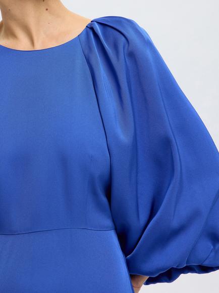 Selected Puff Sleeve Mini Dress, Dazzling Blue - view 2, Dazzling Blue