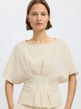 Selected Short Sleeve Pleat Top, Birch