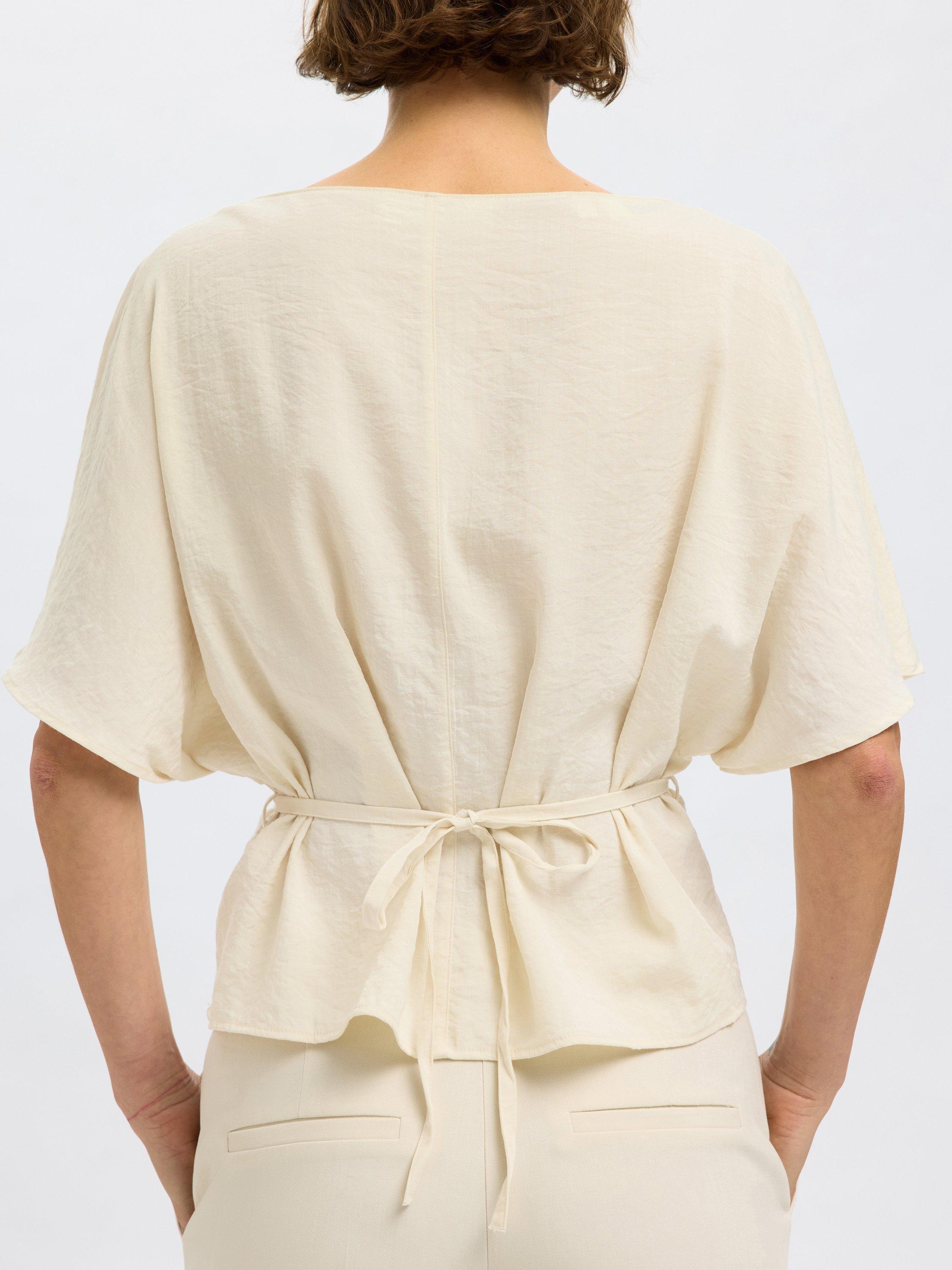 Product image 4 of 6, which shows Selected Short Sleeve Pleat Top, Birch, 34