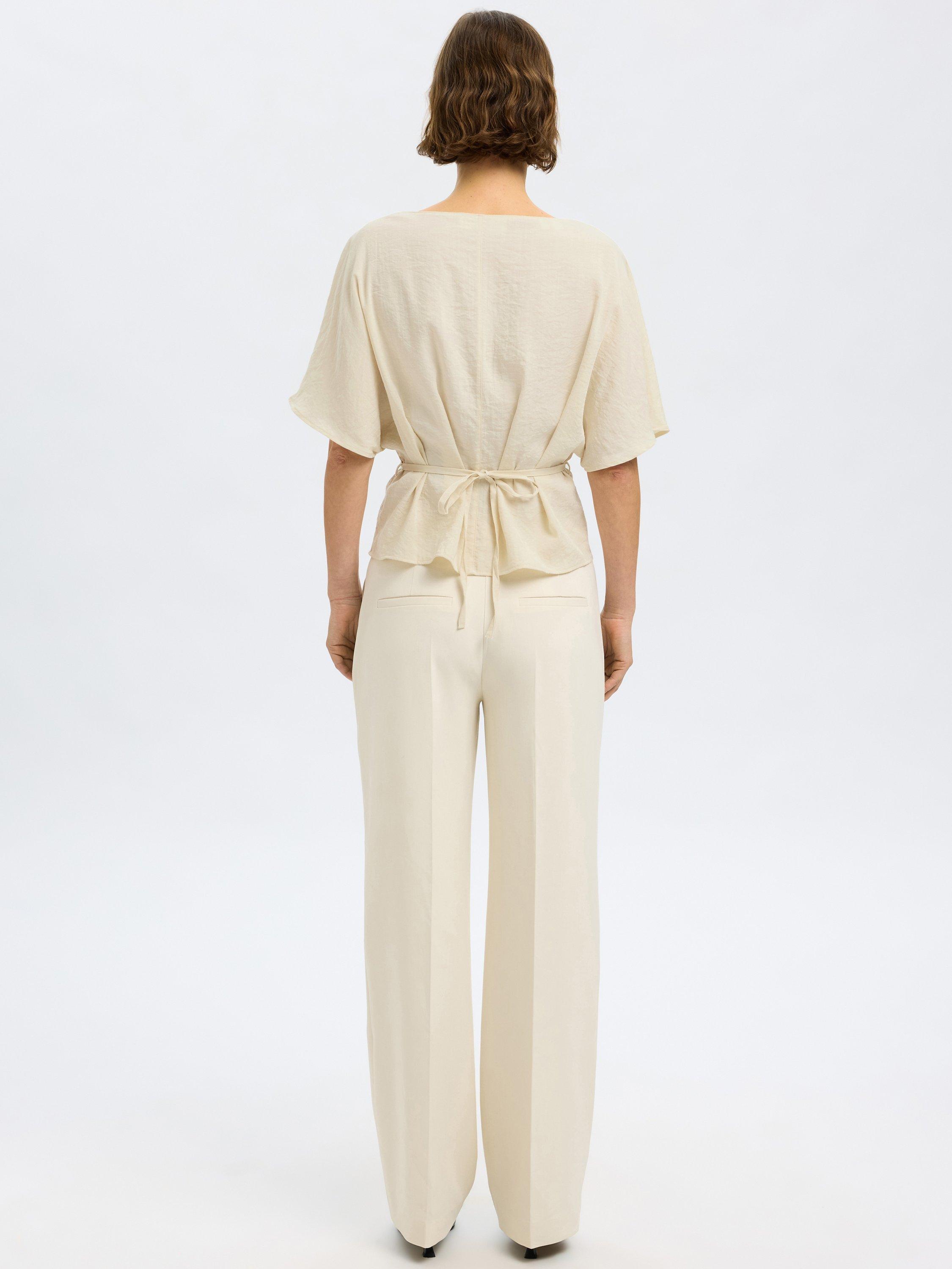 Product image 5 of 6, which shows Selected Short Sleeve Pleat Top, Birch, 34