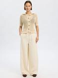 SELECTED FEMME High Rise Wide Leg Cotton Blend Trousers, Ecru