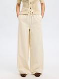 SELECTED FEMME High Rise Wide Leg Cotton Blend Trousers, Ecru