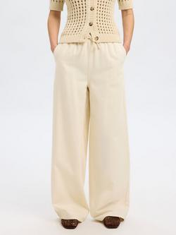 Selected High Rise Wide Leg Cotton Blend Trousers, Ecru - view 2, Ecru