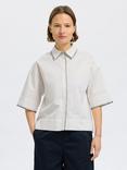 Selected Short Sleeve Stitch Detail Cotton Shirt, Bright White
