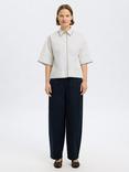 Selected Short Sleeve Stitch Detail Cotton Shirt, Bright White