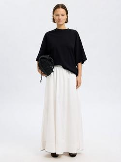 Selected Hem Stitch Cotton Maxi Skirt, Bright White, Bright White