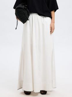 Selected Hem Stitch Cotton Maxi Skirt, Bright White - view 2, Bright White
