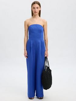 Selected Bandeau Neck Linen Blend Jumpsuit containing TENCEL™ Lyocell, Dazzling Blue