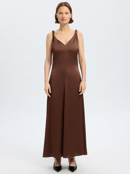 Selected Nora Twisted Strap Maxi Dress, Chestnut, Chestnut