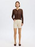 Selected Una High Waist Denim Shorts, Egret
