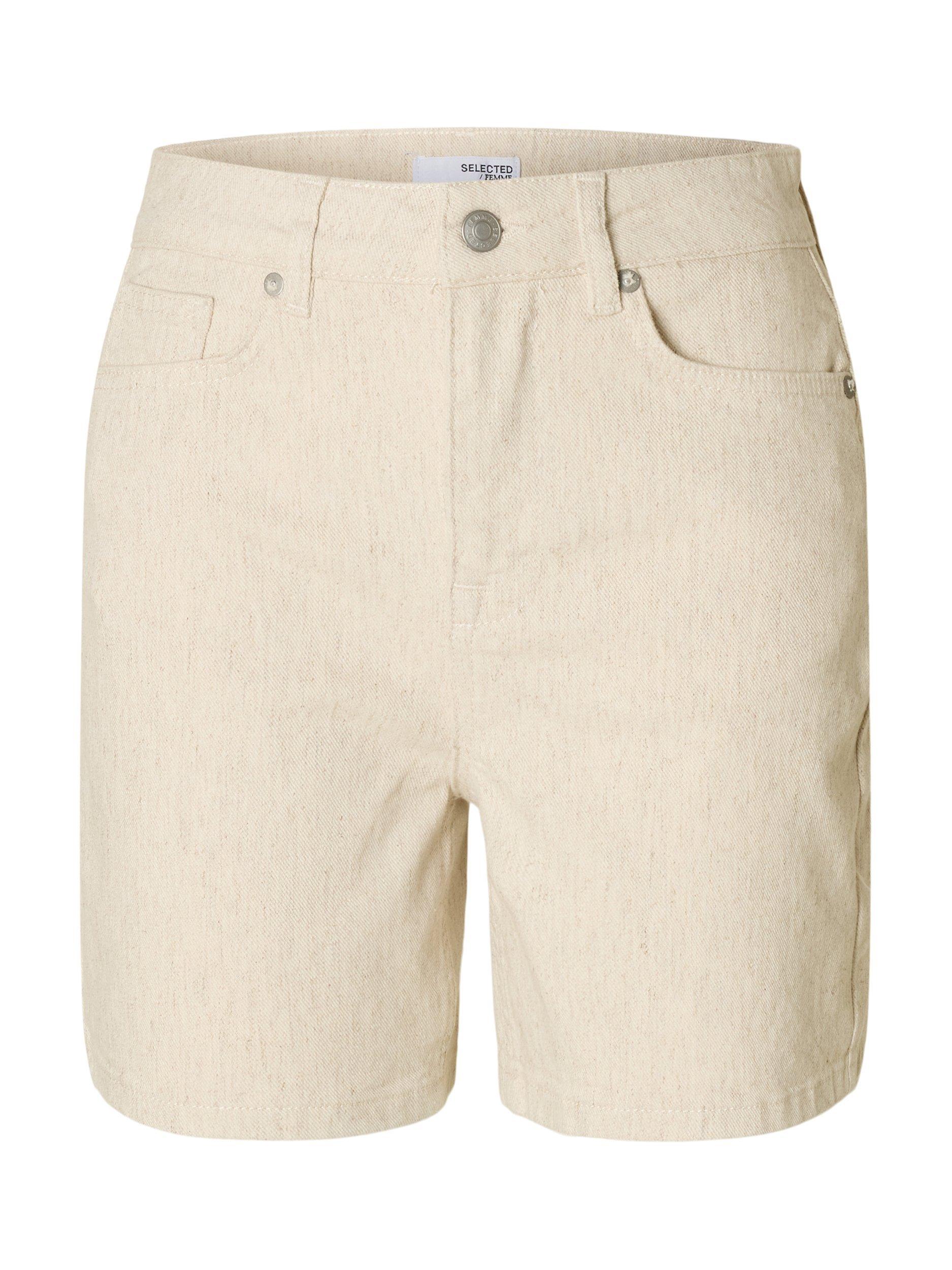Product image 6 of 6, which shows Selected Una High Waist Denim Shorts, Egret, 34