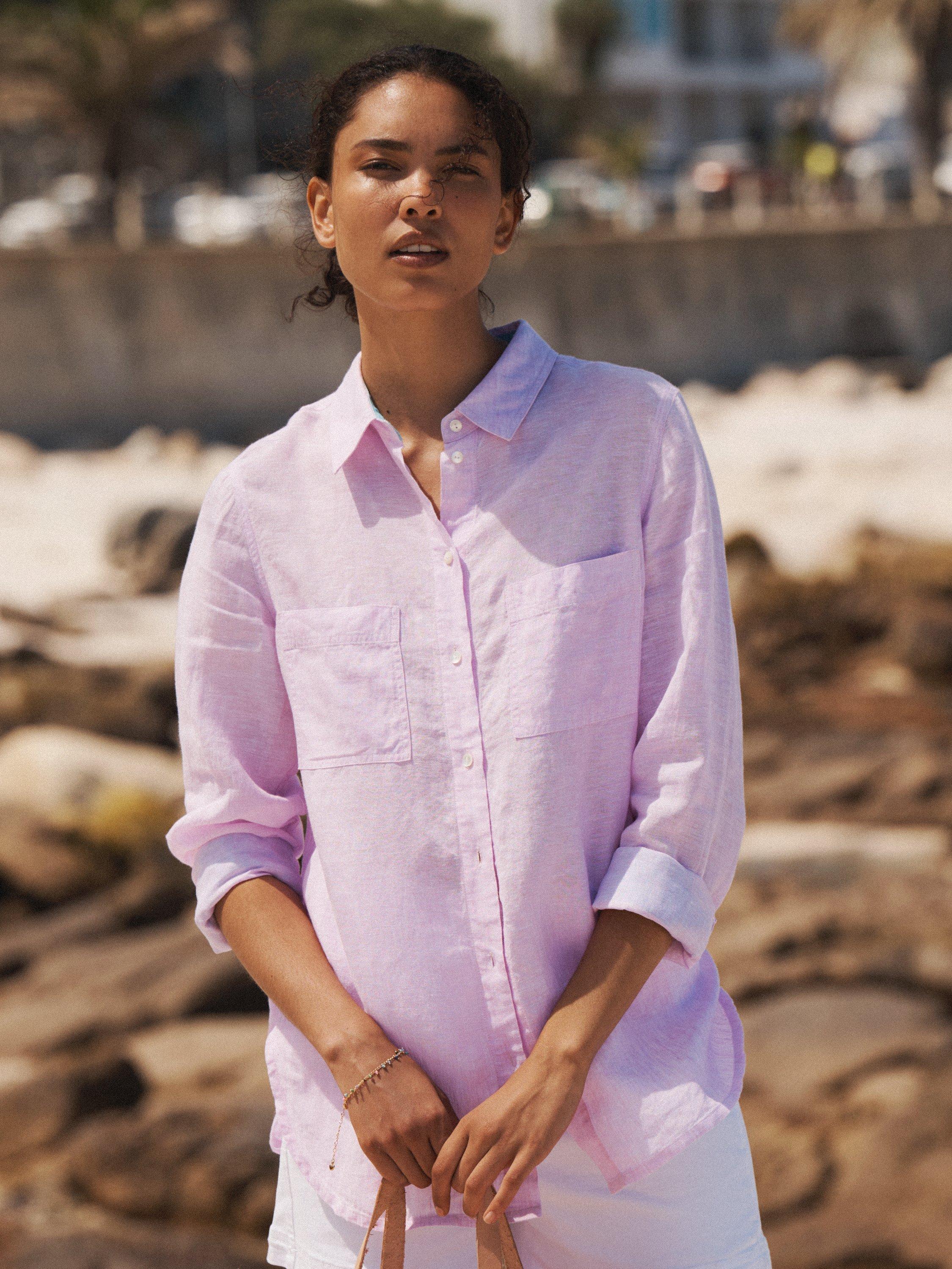 Product image 1 of 6, which shows NRBY Carla Pure Linen Shirt, Pink, XS