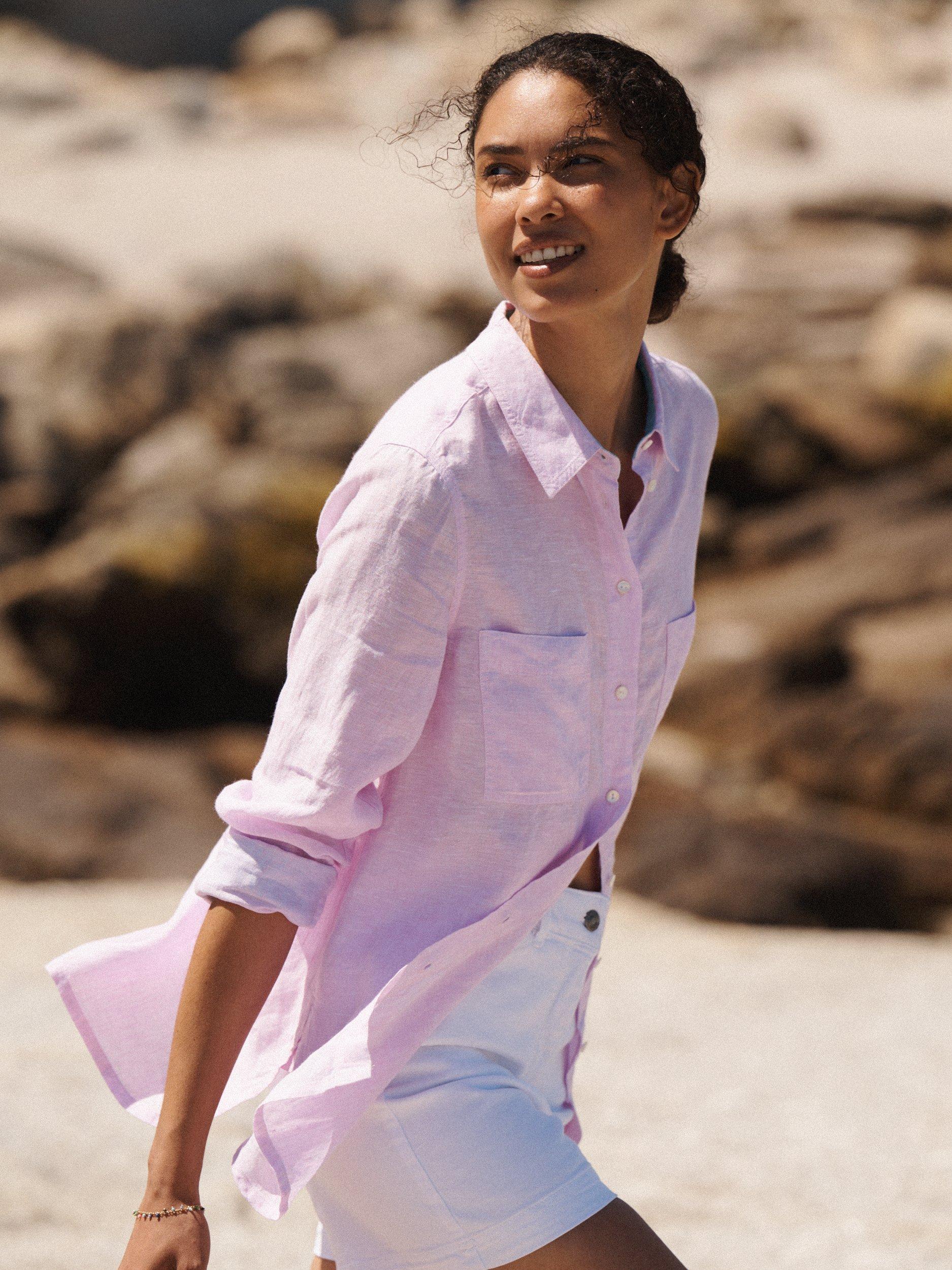 Product image 3 of 6, which shows NRBY Carla Pure Linen Shirt, Pink, XS