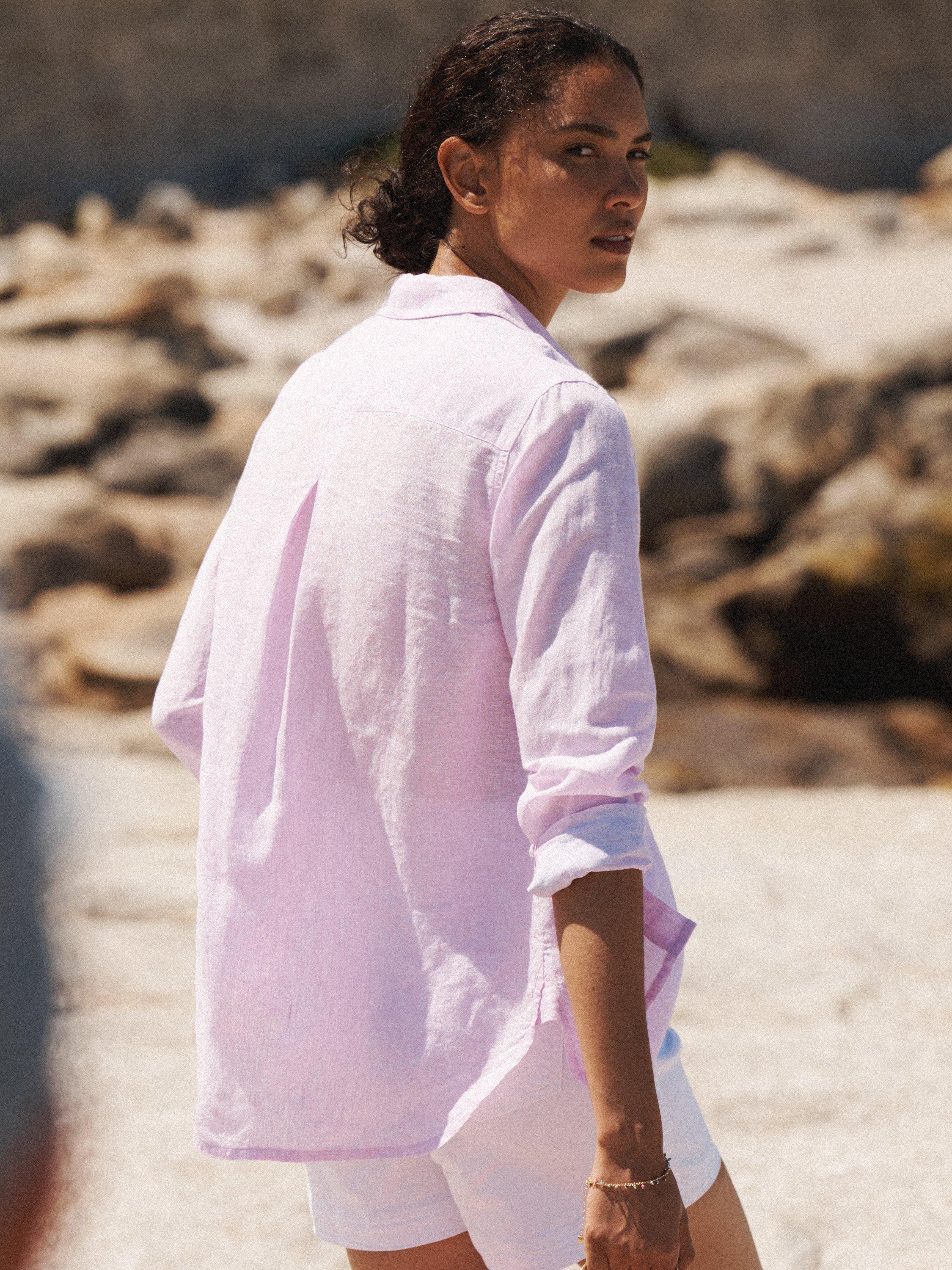 Product image 5 of 6, which shows NRBY Carla Pure Linen Shirt, Pink, XS