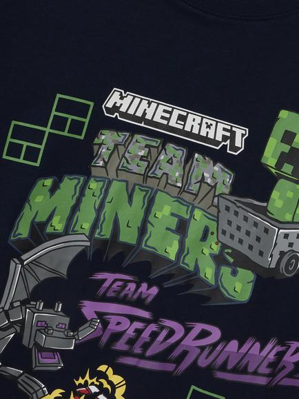 NAME IT Kids' Cotton Short Sleeved Minecraft T-Shirt, Navy Blazer - view 2, Navy Blazer