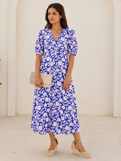 Aspiga Anne Floral Tea Dress, Cobalt/Pink