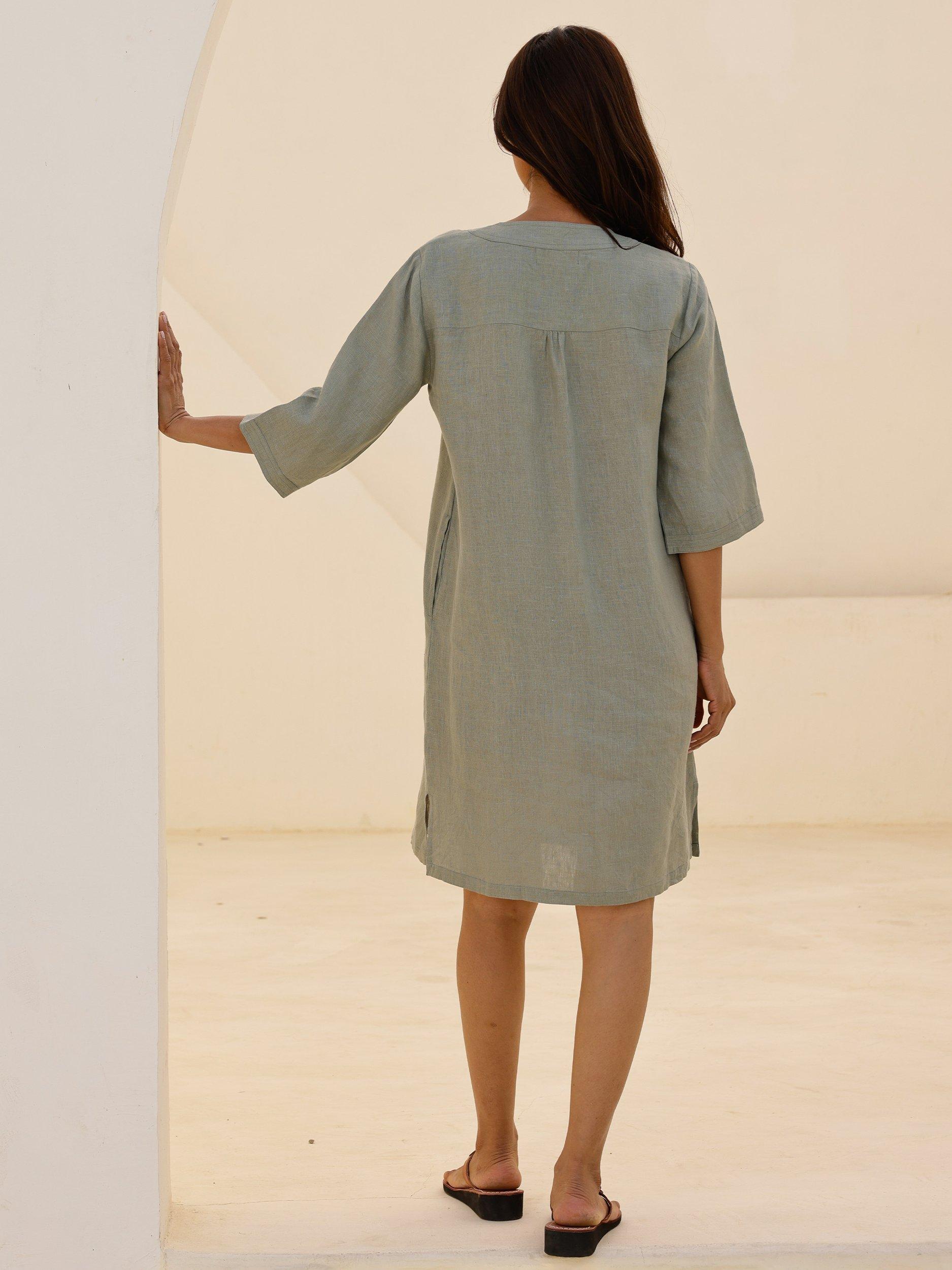 Product image 2 of 5, which shows Aspiga Diana Pure Linen Dress, Khaki, XS