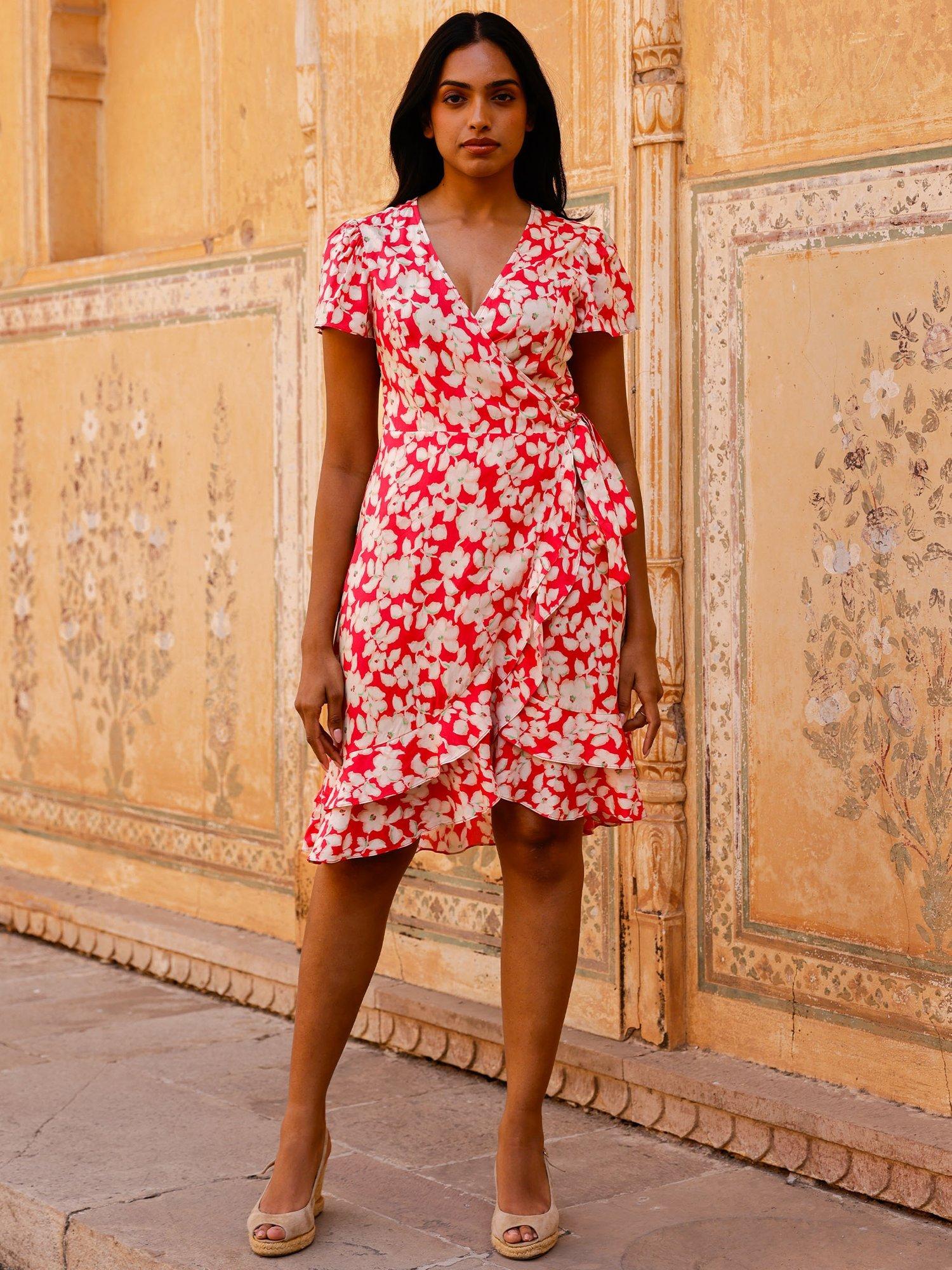 Product image 1 of 5, which shows Aspiga Chelsea Floral Wrap Dress, Pink/Green, XXL