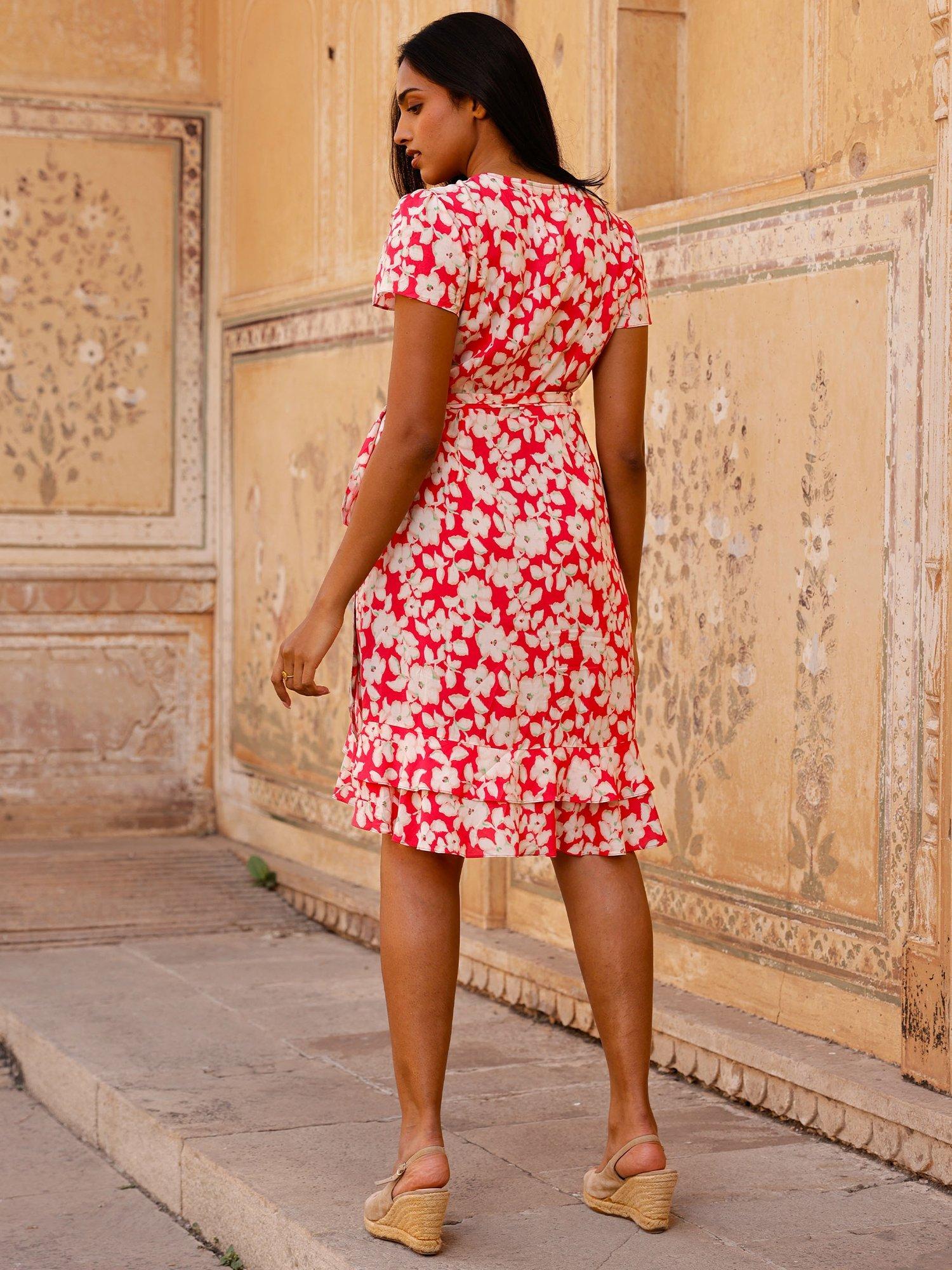 Product image 2 of 5, which shows Aspiga Chelsea Floral Wrap Dress, Pink/Green, XXL