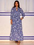 Aspiga Emmeline Floral Pure Organic Cotton Maxi Dress, Marina Blue/White