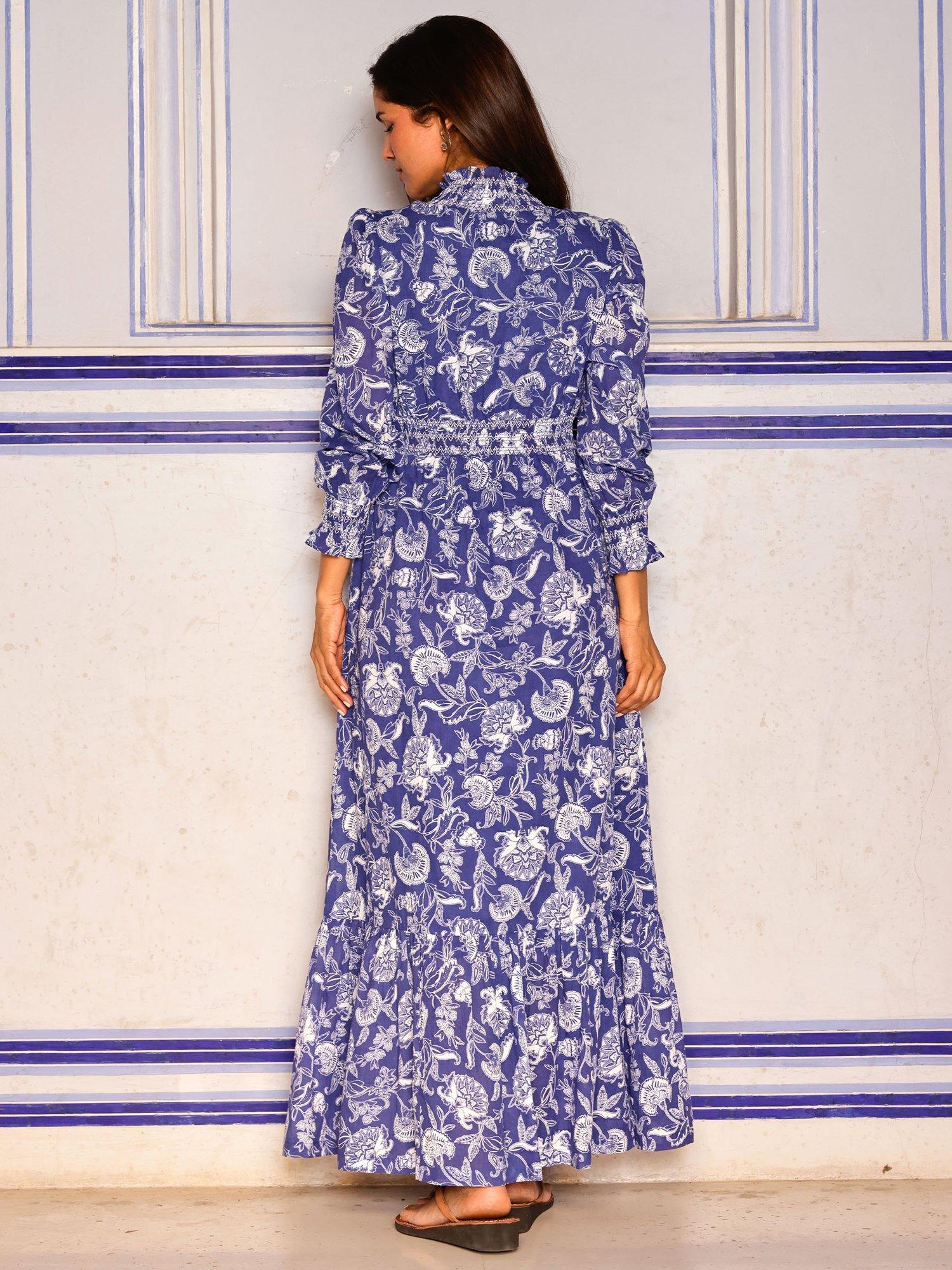 Product image 2 of 5, which shows Aspiga Emmeline Floral Pure Organic Cotton Maxi Dress, Marina Blue/White, XXL
