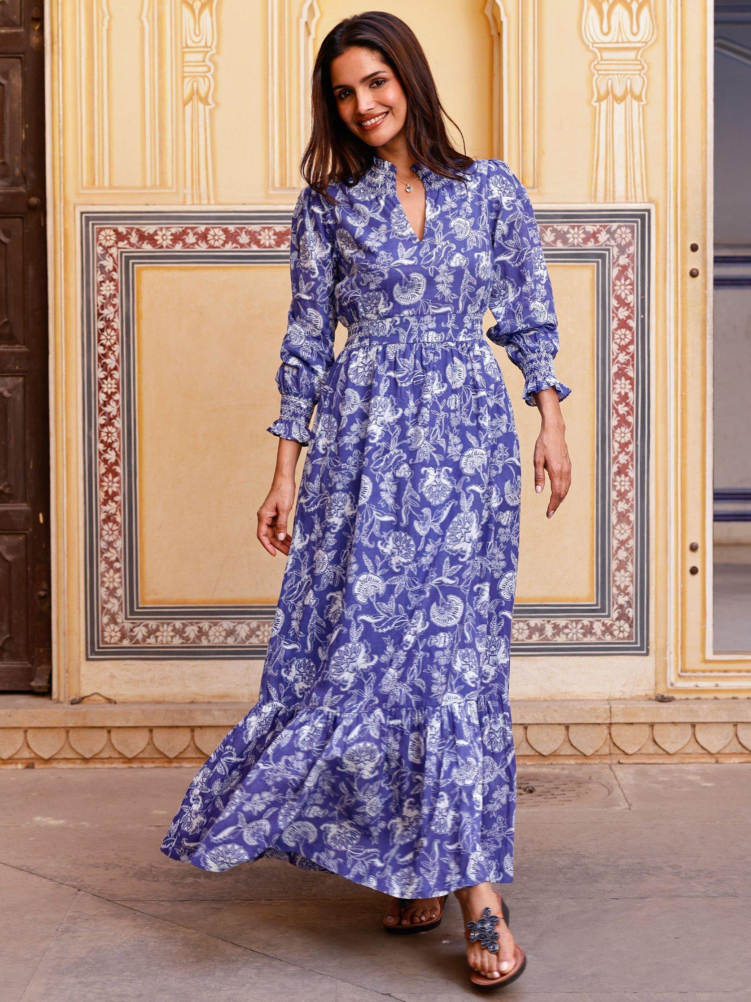 Product image 5 of 5, which shows Aspiga Emmeline Floral Pure Organic Cotton Maxi Dress, Marina Blue/White, XXL