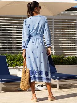 Aspiga Jamila Embroidered Pure Organic Cotton Dress, Blue/White - view 2, Blue/White