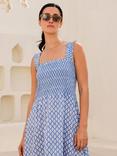 Aspiga Rhianna Geometric Pure Organic Cotton Dress, Cornflower/White