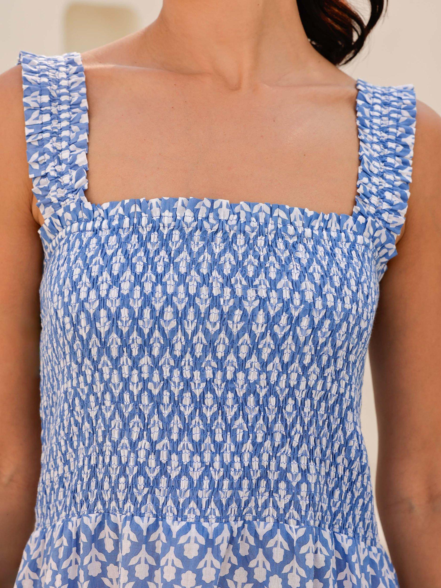 Product image 3 of 4, which shows Aspiga Rhianna Geometric Pure Organic Cotton Dress, Cornflower/White, XXL