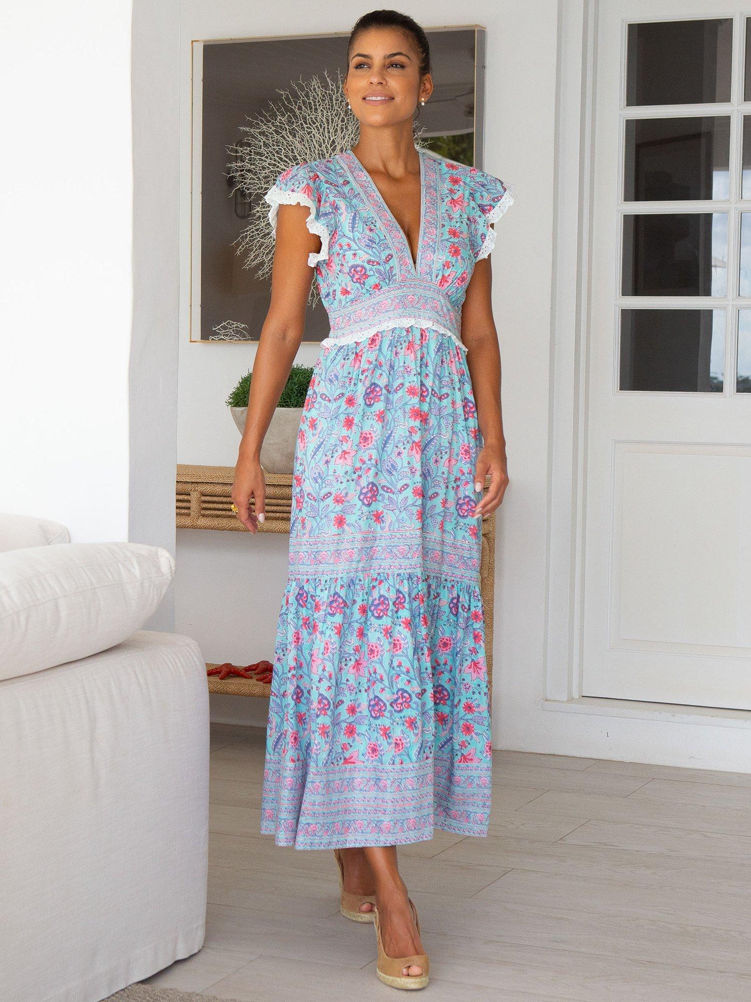Product image 3 of 4, which shows Aspiga Pippa Block Print Pure Organic Cotton Dress, Blue, XXL